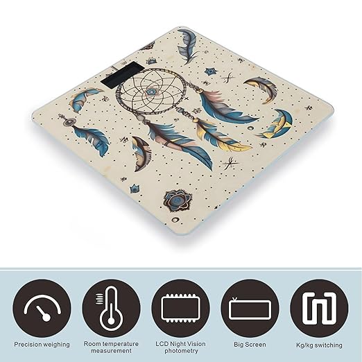 Dream Catcher and Moon Scale for Body Weight High Precision Digital Weight Scales with LCD Display Anti-Slip Sturdy Slim Tempered Glass Bathroom Scale for Home Use