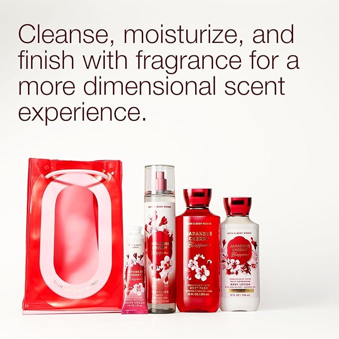 Bath &amp Body Works Japanese Cherry Blossom Gift Set with Body Wash Fine Fragrance Mist Lotion &amp Hand Cream – Personal Care Collection for Gifting or Individual Use Iconic Floral Scent - 1 P
