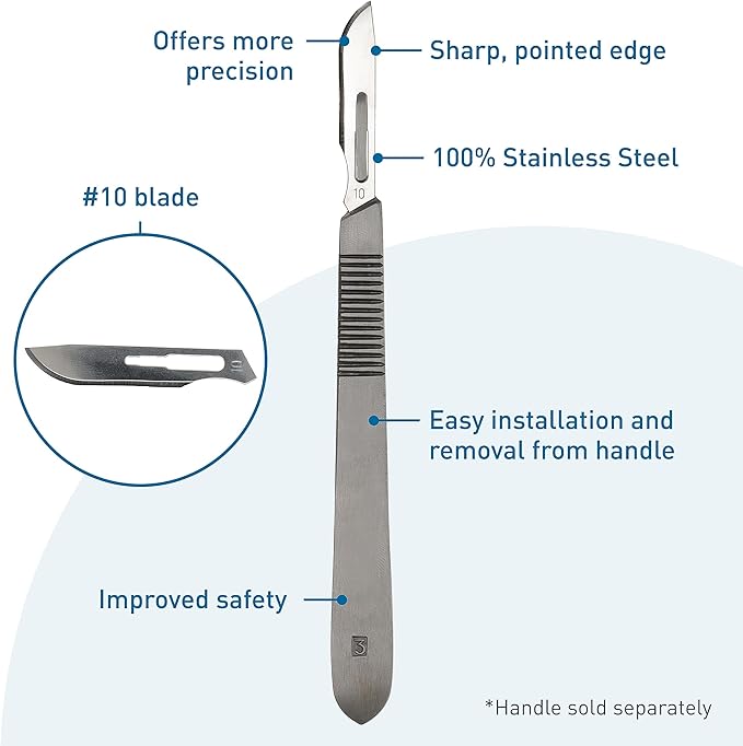 BodyMed Dermaplaning Blades #10 in Stainless Steel 100 PCS - Disposable Individually wrapped Sterile Scalpel Blades for Estheticians Facial Exfoliation Hair Removal Skin Care Surgical &amp