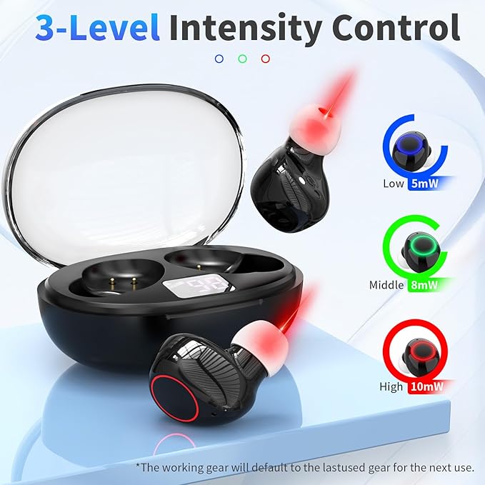 KTS Cordless Red Light Device for Ears Portable Ear Comfort Device with Adjustable Settings Charging Case&ampReplaceable Silicone earplugs for Daily Ear Care Use