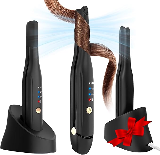 Cordless Hair Straightener and Curler 2 in 1 Ceramic Flat Iron Mini Cordless Portable Travel Hot Tools Straight Curl for Women Men USB Rechargeable with Pouch for Fine to Thick Hair