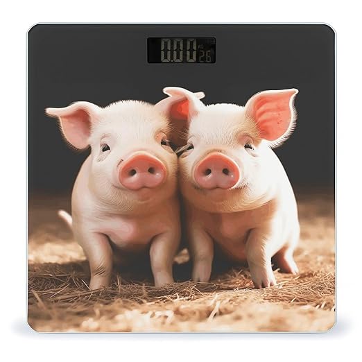 Cute Pigs Scale for Body Weight Anti-Slip Sturdy Tempered Glass Weighing Machine Highly Digital Accurate Bright LCD Bathroom Scale for Household Gift