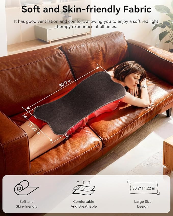 2025 Upgraded Red Light Therapy Mat Full Body 30.9x11.24 Large Size Dual Wavelength Red Light Therapy Pad 3 Modes 5 Intensity Levels EVA Breathable Material Smart Timer