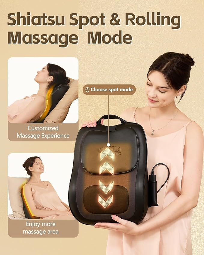 Up &amp Down Shiatsu Back Massage with Heat –External Adjustable Cushion Pad 3D Kneading Massage Pillow for Lower Back Neck Shoulder Leg Pain Relief Deep Tissue for Office Chair &amp Home (Blac