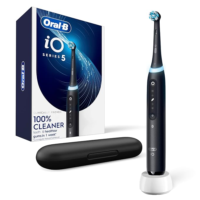 Oral-B Rechargeable Electric Toothbrush iO5 Customizable Clean 5 Cleaning Modes Visual Pressure Sensor to Protect Gums Travel Case Black