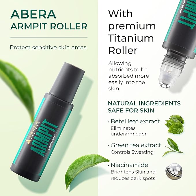 ABERA Folliculitis BHA Shower Gel High-Performance Folliculitis Body Wash Wild Bitter Melon Extract Reduces Back Acne &amp Hyperkeratosis 2 Boxes + Titanium Armpit Serum Roller
