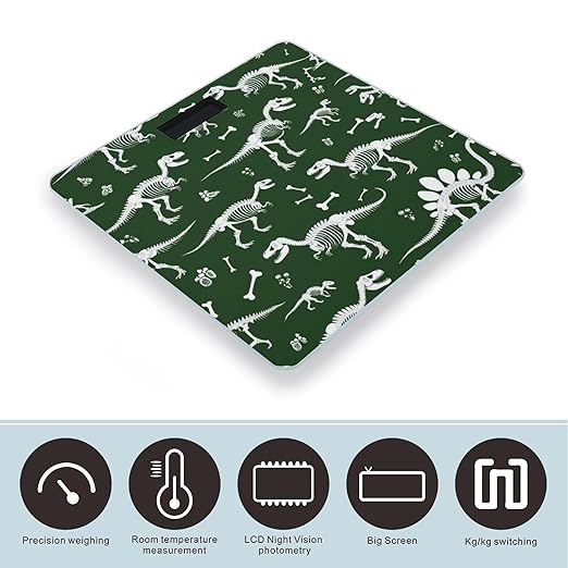 Men's Smart Scale for Body Weight Digital Bathroom Weighing Scale Automatic Switch Energy Saving Scale Grunge Dinosaur Skeleton
