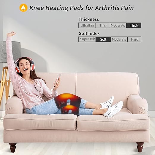 Heated Knee Pad with Massager - Battery Powered Heating Knee Brace for Men Women Elders(Singel)