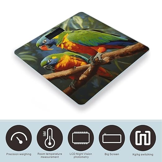 Bird Parrot Painting Scale for Body Weight Safe Rounded Corners Tempered Glass Digital Bathroom Scale LED Display 400lb Capacity Weight Scales with High Precision Sensors