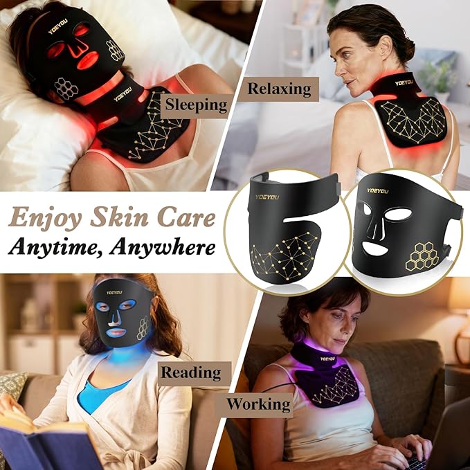 Red Light Therapy for Face and Neck 850nm Infrared &amp Red Light Mask 4 Modes LED Face Mask Light Therapy with Neck Masks 2600mAh Rechargeable Portable Skincare Device at Home &amp Travel
