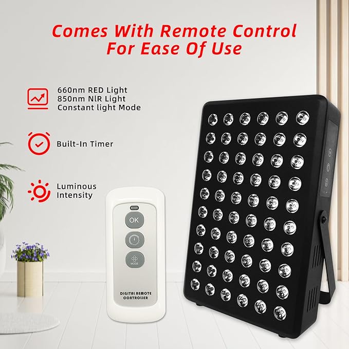 Red Light Therapy Panel for Body and Face 660nm Red 850nm and Near Infrared Panel Built-in Timer 60 LEDs High Power Promote Sleep Improve The Body Relieve Muscle Fatigue（E300-Black)