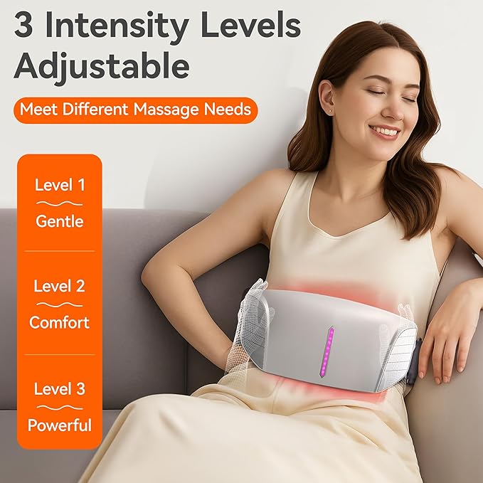 Double Disc Abdominal Massager with Heat Stomach Massager for Digestion Belly Cellulite Massage for Flattening Belly Relieves Discomfort Caused by Bloating ConstipationStomach Pain (White)