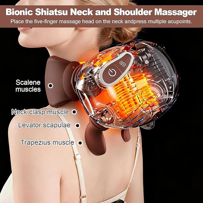 4D Bionic Neck Massagers Neck Massager with Hands Wireless Neck Shoulder Massager 3 Levels &amp 2 Temperature Portable Wireless Electric Back Massager for Body Muscle Pain Relief Gifts for Men W
