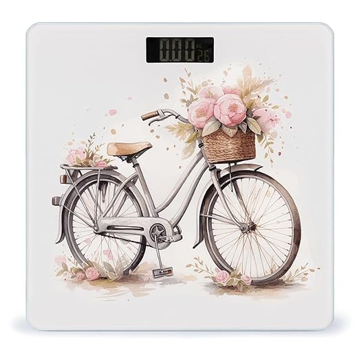 Bicycle in The Rain Digital Bathroom Scale for Body Weight Weighing Scale with Backlit LCD Display High Precision Measurements &amp Measures Weight Up to 180kg