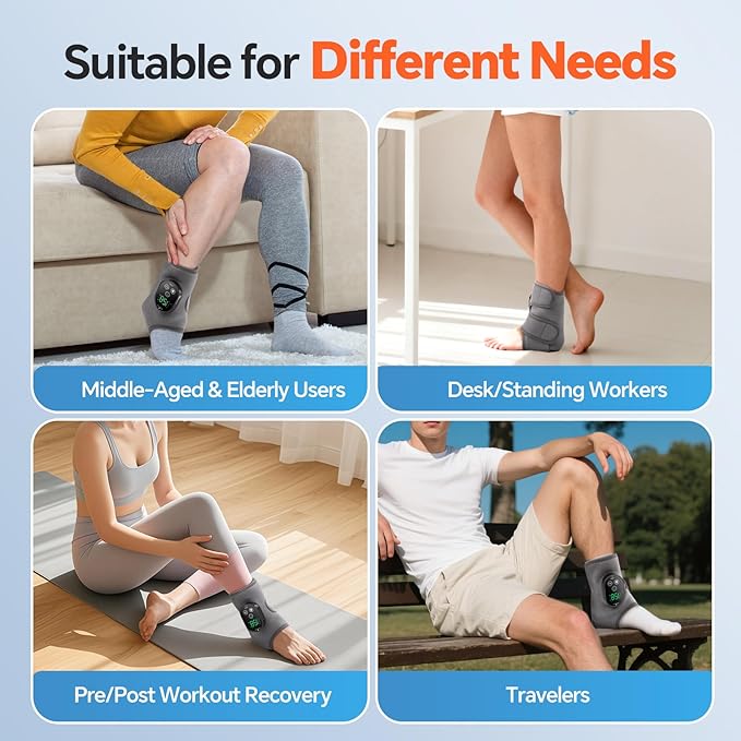 2PCS Cordless Foot Massager for Neuropathy Foot and Ankle Massager for Pain Relief 3000mAh Rechargeable Ankle Heating Pad with Massage for Circulation Gray