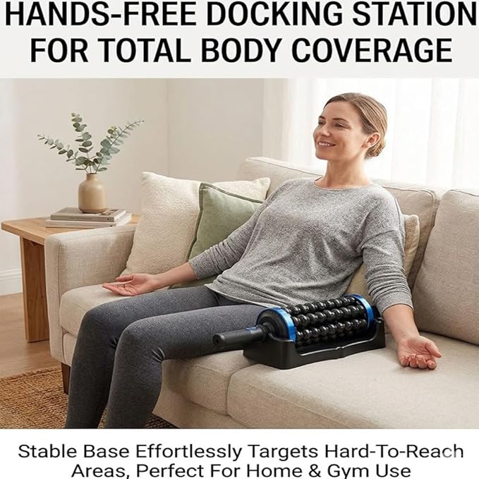 Electric Rolling Percussion Massager with Hands-Free Base Deep Tissue Fascia and Rechargeable Muscle Roller Stick for Exercise Recovery and Full Body Muscle Relaxation (Rose Gold)