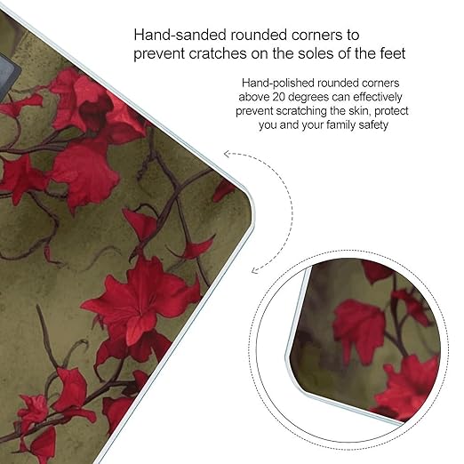 Red Flower Vine Digital Bathroom Scale for Body Weight Weighing Scale with Backlit LCD Display High Precision Measurements &amp Measures Weight Up to 180kg