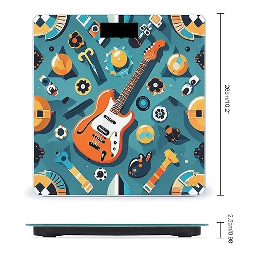 Rock Instrumental Patterns Bathroom Scale for Body Weight Bathroom Weighing Scales with Back Lit LED Display Sturdy Tempered Glass Body Weight Bathroom Scale 400lb Weighing