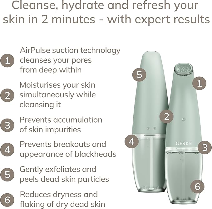 GESKE SmartAppGuided™ Aqua-Stream Face Cleanser | 8 in 1 | Deep Pore Cleansing | Impurities Prevention | Blackhead Extraction | Reduce Red &amp Dry Skin | Use with Our Aqua-Stream Solution