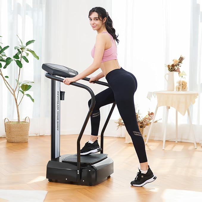 ZELUS Vibration Plate Exercise Machine with Handles Vibration Plate for Lymphatic Drainage with 2 Resistance Bands (3 Preset Modes 99 Levels)