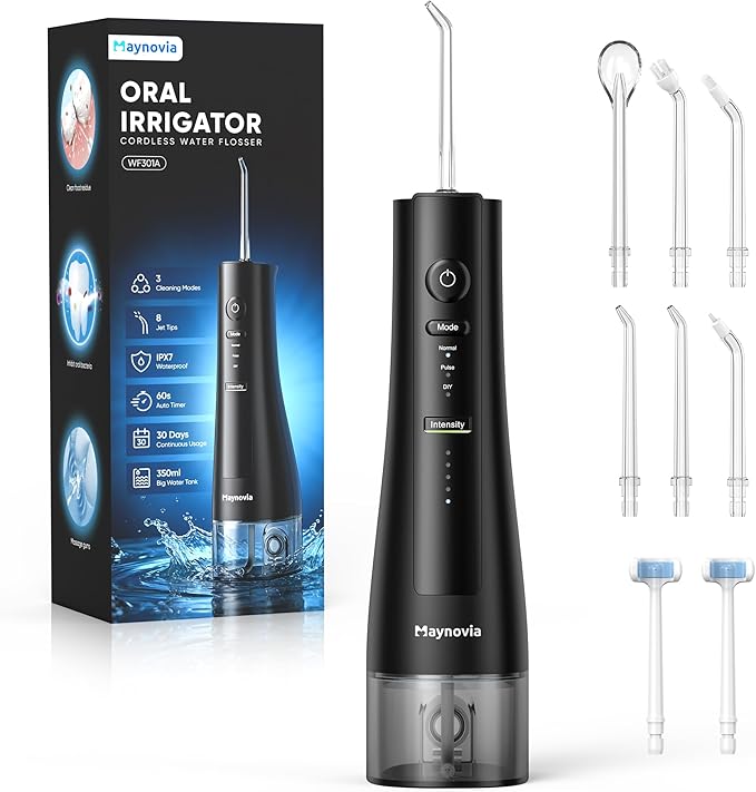 Water Flosser Cordless for Teeth Water Pick Oral Irrigator with U Shaped Nozzle 40–150 PSI DIY Mode 350ML Large Tank Rechargeable Portable Dental Flosser for Braces &amp Adults