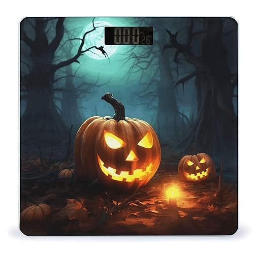 Happy Halloween Pumpkins Bathroom Scale Large LCD Backlight Display Digital Scale Rounded Corners Body Scales Automatic Power On/Off Bathroom Scales for Home Bedrooms