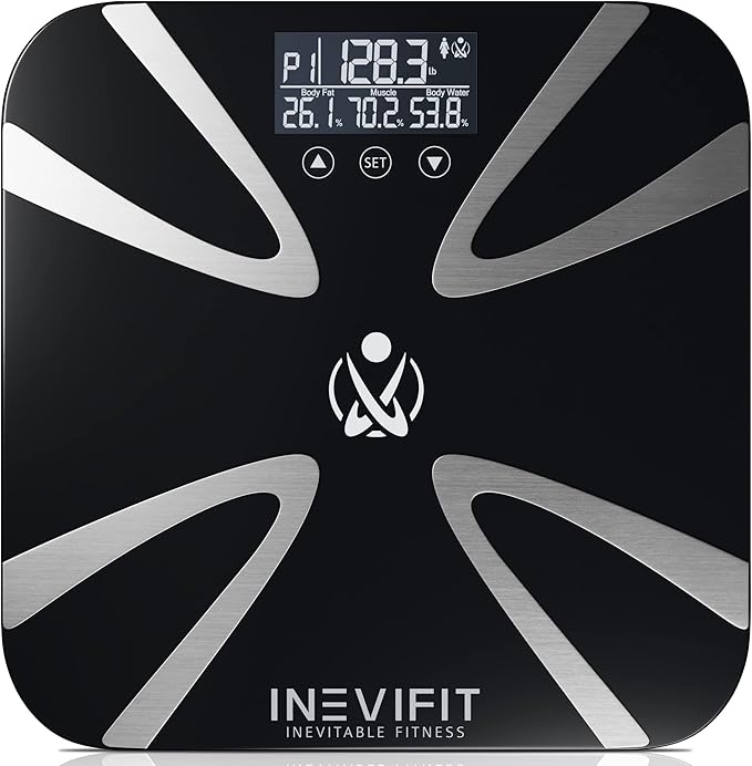 INEVIFIT Body Fat Scale Highly Accurate Digital Bathroom Body Composition Analyzer Measures Weight Body Fat Water Muscle BMI Visceral Levels &amp Bone Mass for 10 Users. Includes Batteries.