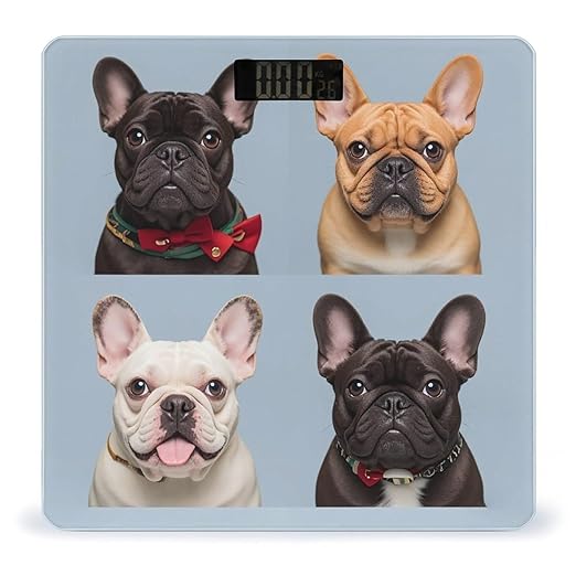 French Bulldog Scale for Body Weight Digital Bathroom Scale Toughened Glass High Precision Scales for Body Weight with Large LCD Backlight Display Weight Scales