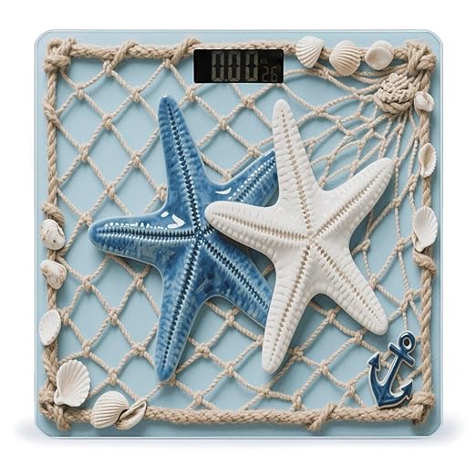 Sea Theme Starfish Bathroom Scale for Body Weight LCD Display Digital Bathroom Scale Tempered Glass Bathroom Weight Scales Fashion Smart Scales for Home Bedroom 400 Lb
