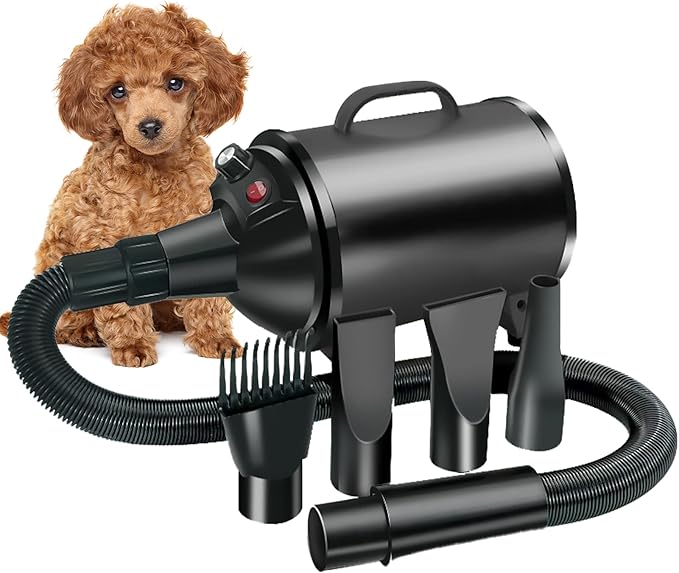 Dog Hair Dryer3.3HP/2400W High Velocity Professional Dog Pet Grooming Hair VacuumTemperature Adjustable Dryer Blower Grooming for Dogs Cats (Black)