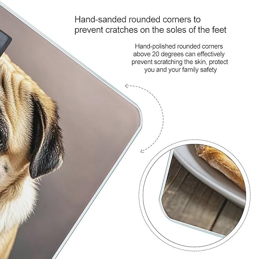 Pug Pizza Scale for Body Weight Digital Bathroom Scale Toughened Glass High Precision Scales for Body Weight with Large LCD Backlight Display Weight Scales