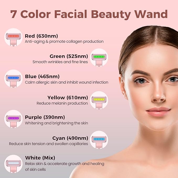 Red-Light-Therapy-for-Face7 in 1 LED Light-Therapy-Wand for Face and Neck - Microcurrent Facial Device for Anti-Aging - Face &amp Eye Massager Skincare (7 Colors led Light)