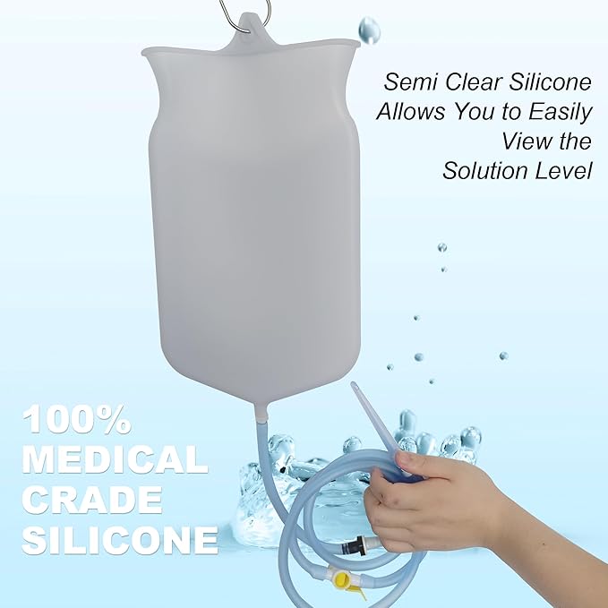 Deepdeem Clear Silicone Enema Bag Kit – 2 Quart Reusable Colon &amp Detox Care System with 6.75ft Hose &amp 7 Tips Non-Toxic Home Colonic Kit for Men &amp Women (Coffee/Water Compatible)