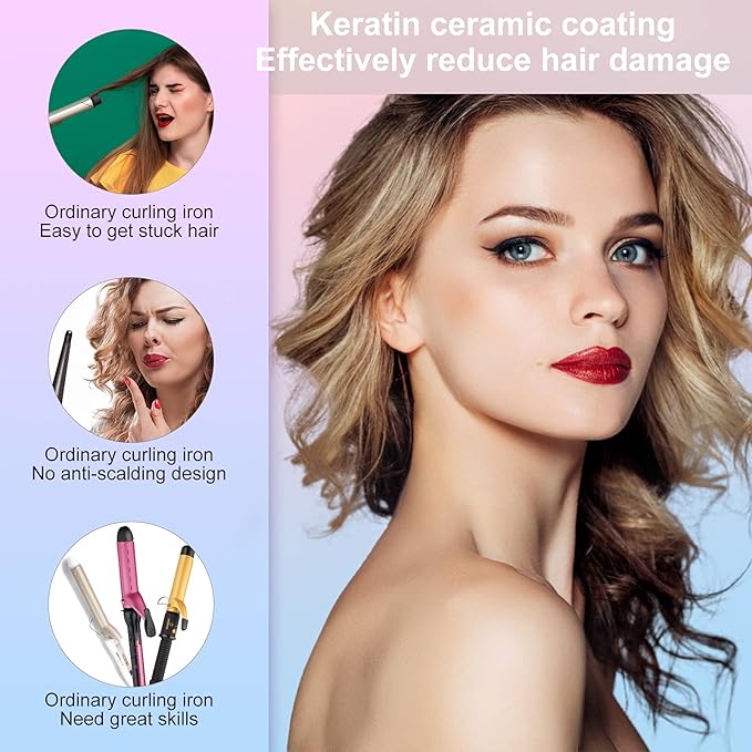 Automatic Hair Curler Hair Curler with 3 Temps Up to 430℉ &amp Dual Voltage 1 Larger Rotating Barrel Automatic Curling Iron Auto Shut-Off Rotating Curling Iron for Hair Styling