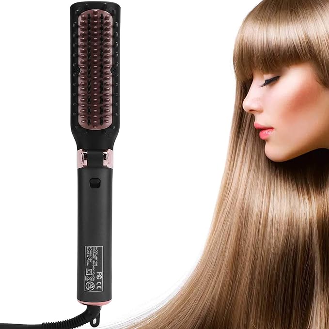 Straightening Comb for Hair Electric Folding Straightener Brush 2-in-1 Hot Brush Hair Straightener Compatiable for Home Salon Travel(US)