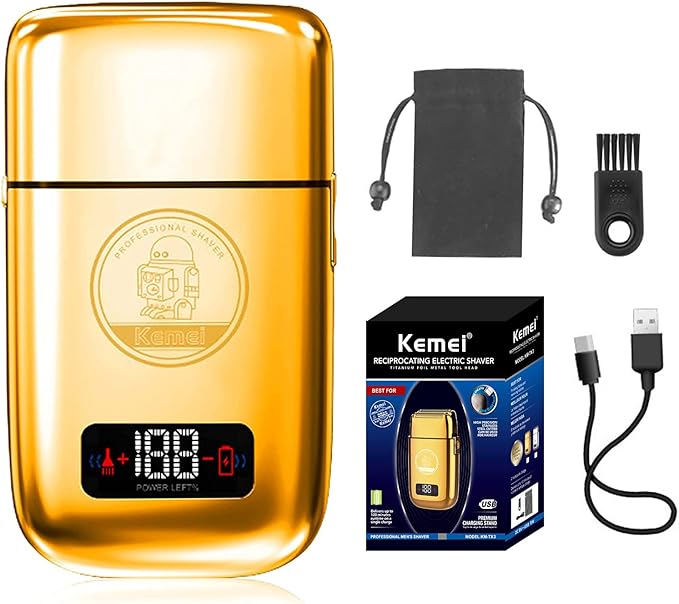 KEMEI Electric Razors for Men Professional Cordless All Metal Electric Razor Lithium Titanium Razors USB Rechargeable Facial Beard TrimmerGolden