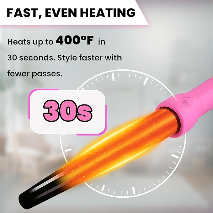 HerStyler Grande Ceramic Curling Iron - 1 inch Pink (Curling Wand for Long Short Hair Dual Voltage Negative Ions Tapered Barrel User Friendly PF30)