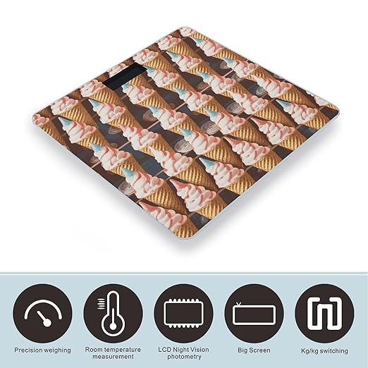 Ice Cream Cones Fifties Time Smart Scale for Body Weight Accurate Bathroom Scale with LED Display Digital Weight Scales Weighing Machine High Precision Scales for Bath Home