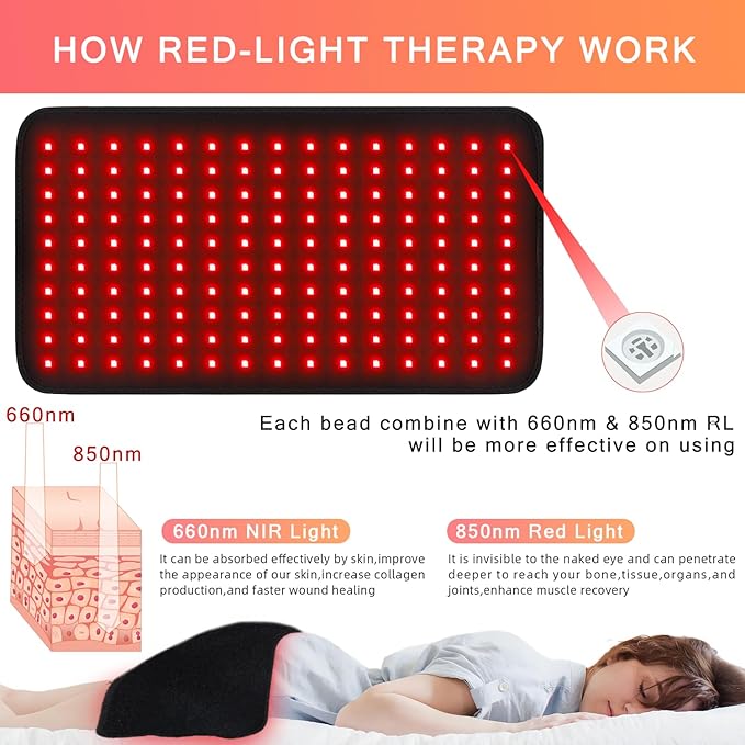 Red Light Therapy for Body 19.8 x 12 Infrared Light Therapy Pad XL Large Red Infrared Heating Therapy Wrap Pad Belt for Back Shoulder Leg Relief Home Office Use Ideal Gift