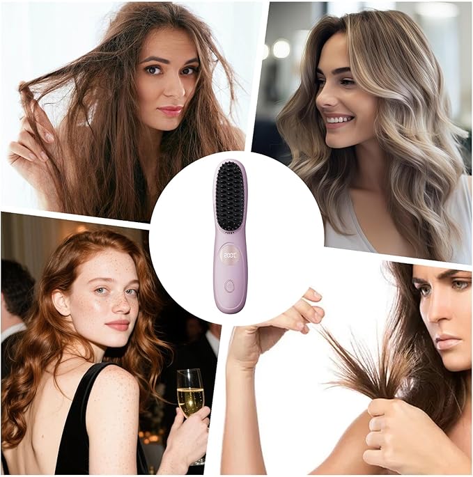 Hair Straightener - Portable Straightening Brush Cordless USB Rechargeable Styling Tool | Ceramic Hairdressing Comb For Travel Blowout Holiday Salon Home Wedding Bridal Spa Party Summer Holiday Daily