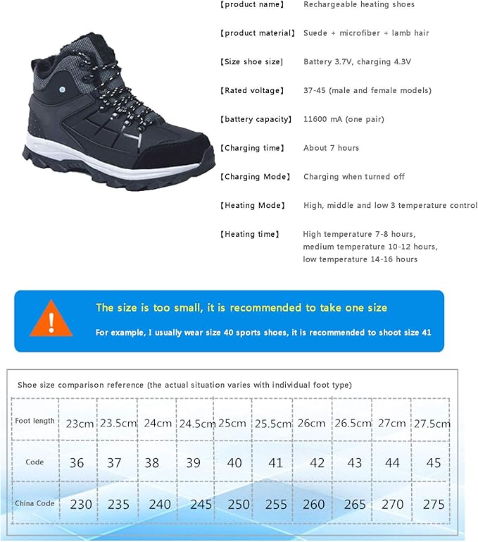 Electric Warm Shoes Winter Heating Charging Foot Cushion with 3 Temperature Settings Electric Foot Warmers Heating Shoes to Keep Feet Warm for Outdoor and Intdoor Safe UseBlack GreenMale 44