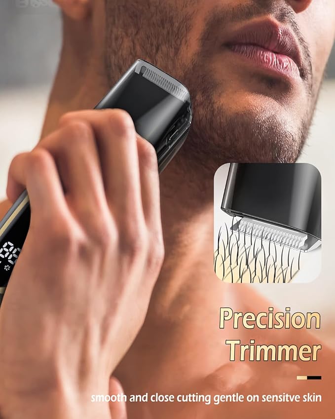 Beard Trimmer for Men Auto-Vaccum Rechargeable Electric Men Beard Trimmers with 2 Combs 1-20mm Adjustable Length Dial Waterproof Cordless Mustache Trimmer for Face Stubble