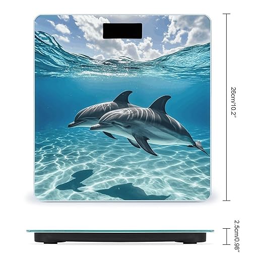 Dolphins in The Sea Weight Scale Large Digital Bathroom Scales with Bright LED Display Non Slip Digital Scale and Step On Fashion Weighing Machine for Body