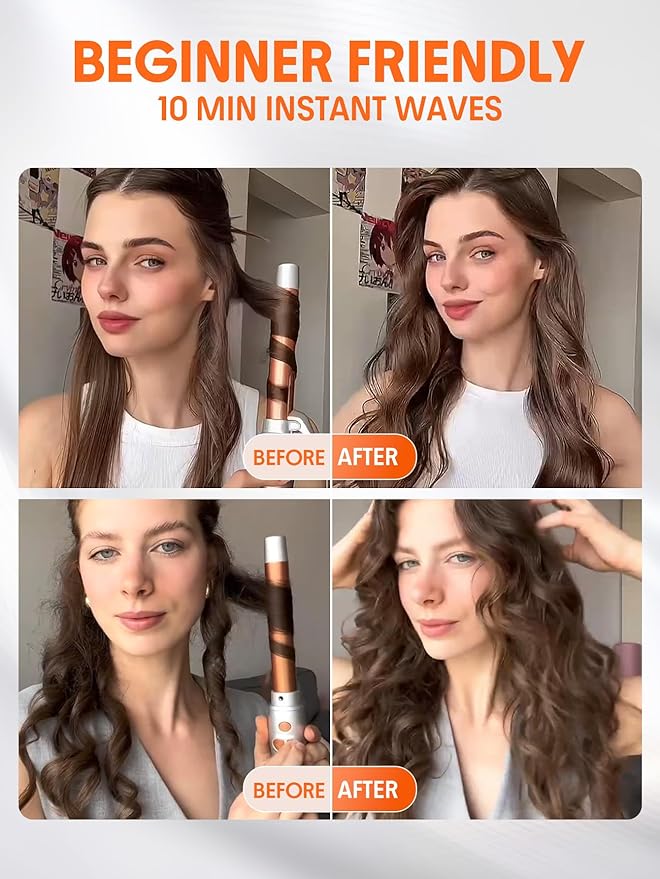 SHEGLAM Rotating Curling Iron Extra Long Curl Cycle 1 Inch Automatic Curling Wand for Long Hair Self Spinning Barrel up to 430°F Dual Voltage