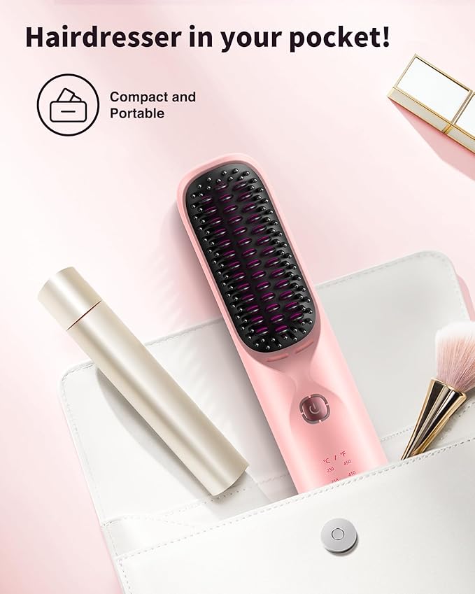 Cordless Hair Straightener - Portable Hot Hair Comb for Travel - 45s Fast Heating - 300 Million Negative Ions for Frizz-Free Gift for Women10000mAh