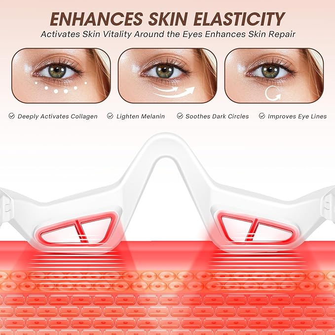 Under Eye Red Light Therapy Massager Glasses Eye Massager with 2 ModesEye Massager for Eye Bags Dark Circles Puffiness Wrinkles Fine Lines