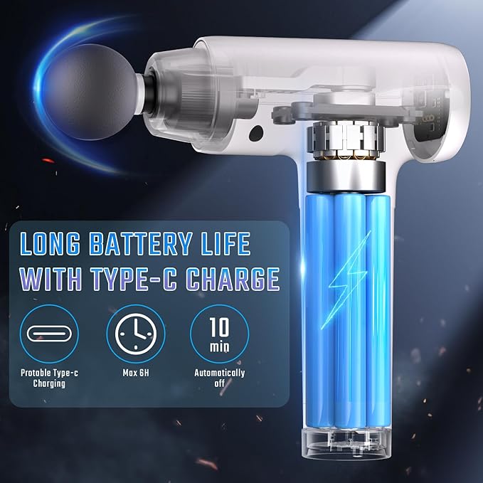 cotsoco Massage Gun Deep Tissue Muscle Massage Gun with 9 Attachment Heads 20 Speeds &amp Silent Brushless Motor for Pain Relief Handheld Percussion Back Massager Gun for Athletes(White)