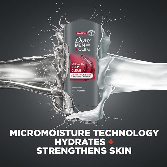 Dove Men+Care Body + Face Wash 3-Pack – Exfoliating Deep Clean with 24HR Nourishing MicroMoisture Citrus &amp Cedarwood Scent 13.5 Oz Ea