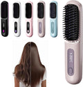 2026 New Brush Pro Portable Straightener Brush for Travel with LCD Temperature Display Fast Heating Cordless Mini Hair Brushs (Purple)
