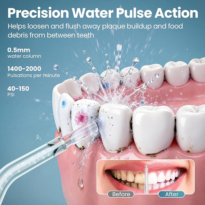 Onlyone Rechargeable Cordless Water Flosser with Adjustable Water Pressure for Daily Oral Care Power Dental Flosser for Home and Travel Use Portable Oral Irrigator for Sensitive Gums and Braces Care